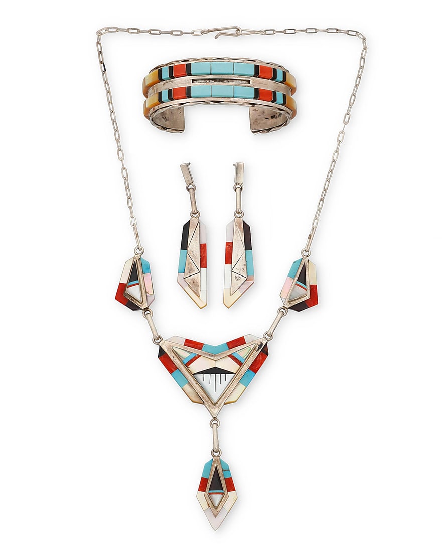 A group of Zuni Pueblo sterling silver and multistone inlay jewelry (1 of 3)