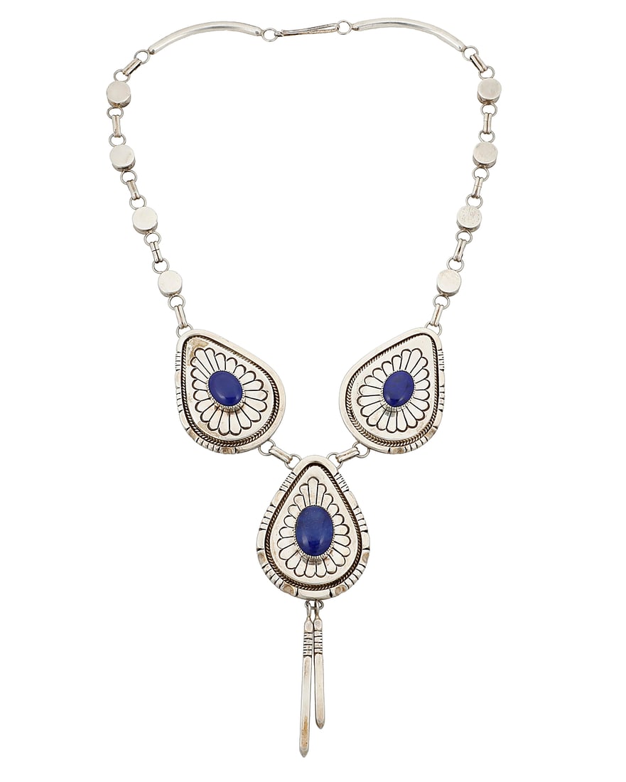 A large Jonathan Nez Navajo sterling silver and lapis lazuli necklace (1 of 3)
