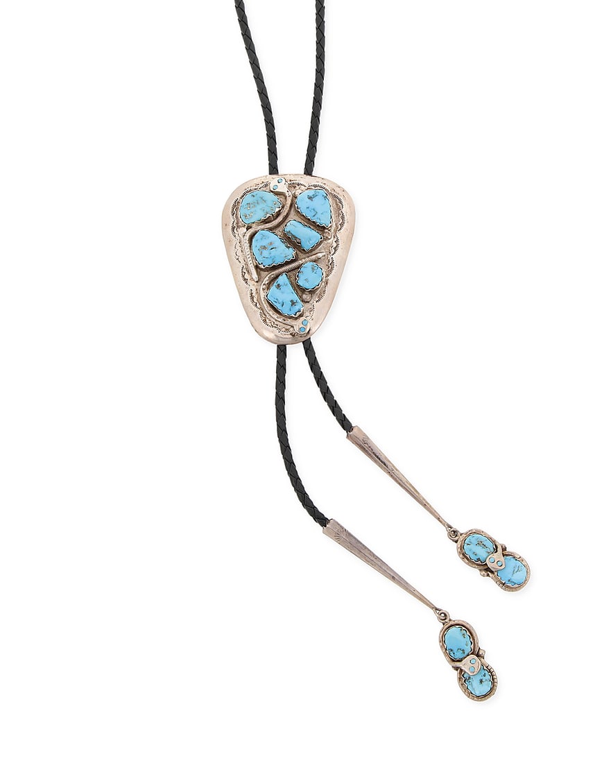 An Effie Calavaza Zuni sterling silver and turquoise bolo tie (1 of 2)