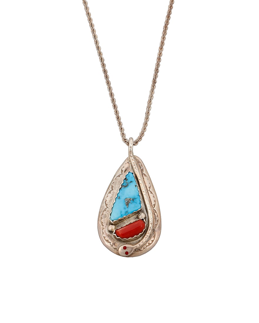 An Effie Calavaza Zuni sterling silver and set stone pendant (1 of 2)