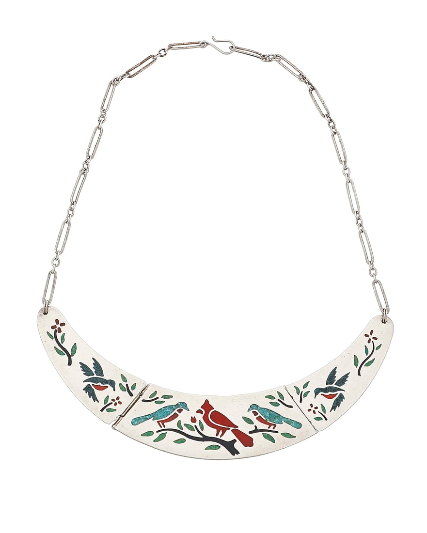 A Zuni Pueblo style multistone inlay pictorial collar necklace (1 of 2)