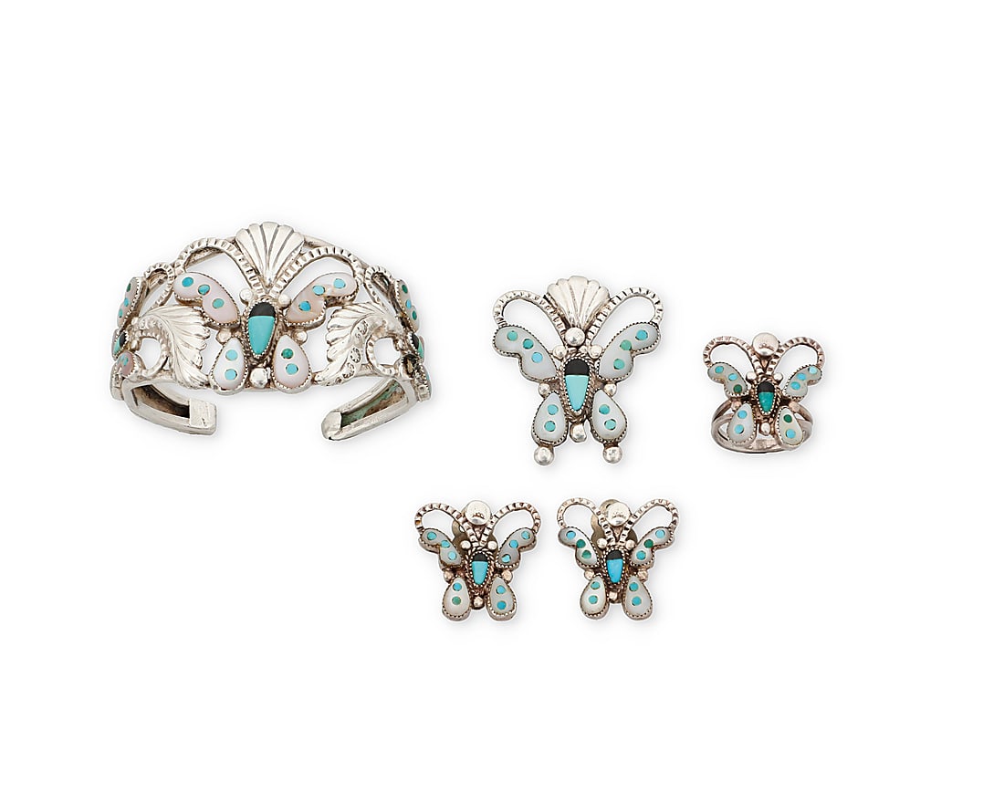 A group of Zuni Pueblo style sterling silver and stone inlay jewelry (1 of 2)