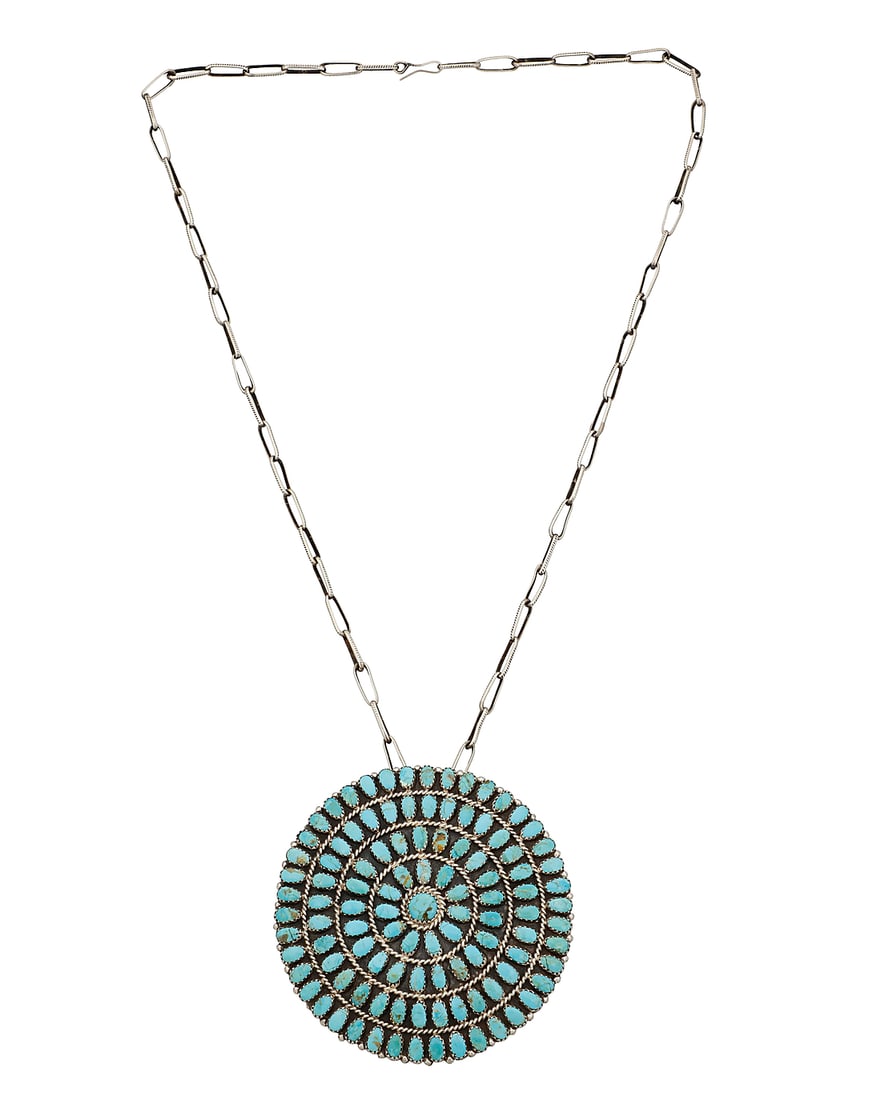 A Larry Moses Begay Navajo sterling silver and cluster set turquoise necklace (1 of 3)