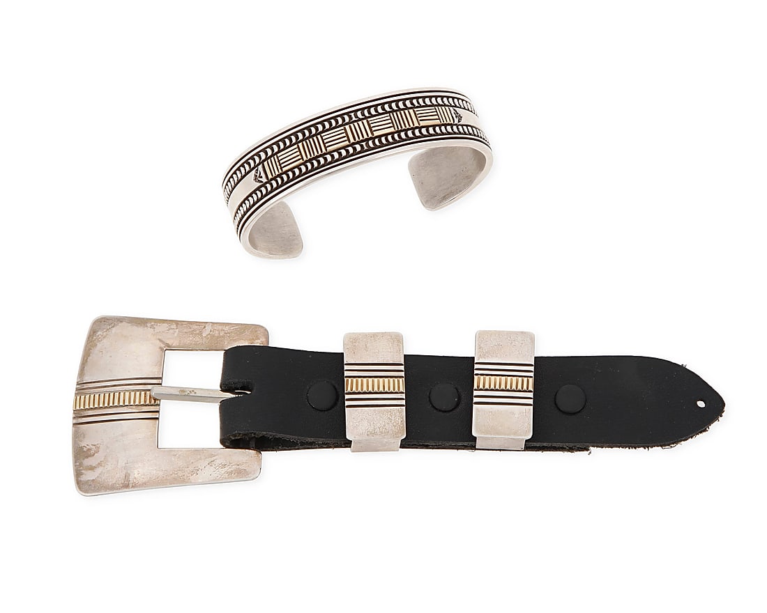 A group of Harris Joe Navajo sterling silver and 14K gold jewelry (1 of 2)
