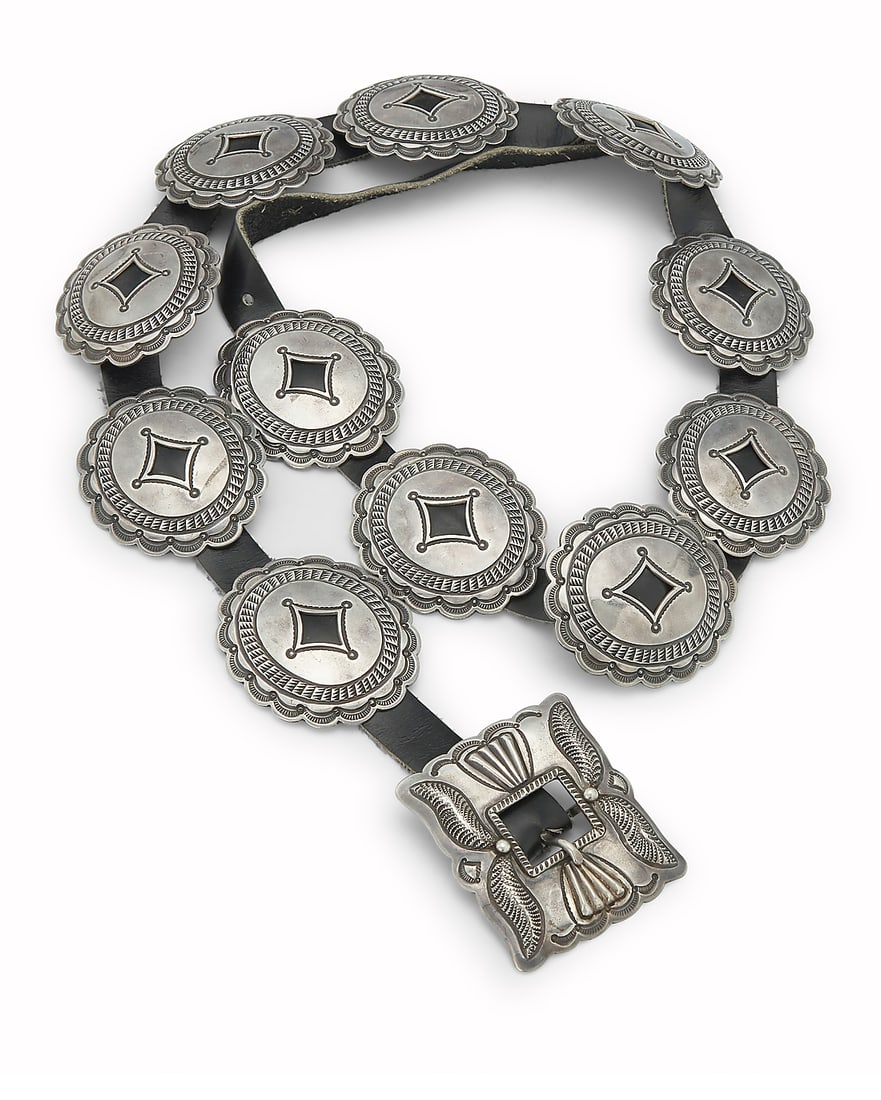 A Fred Thompson Navajo sterling silver First Phase-style concho belt (1 of 6)