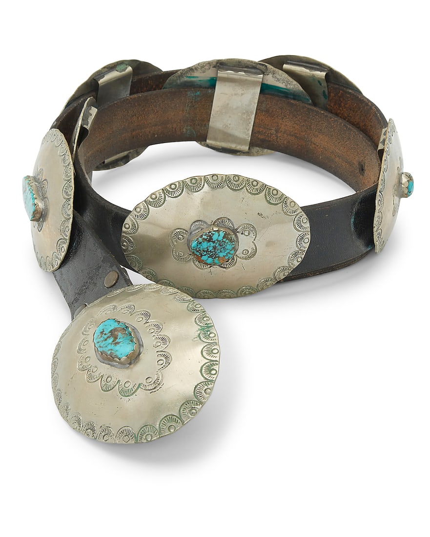 A Southwest style German silver and turquoise concho belt (1 of 6)