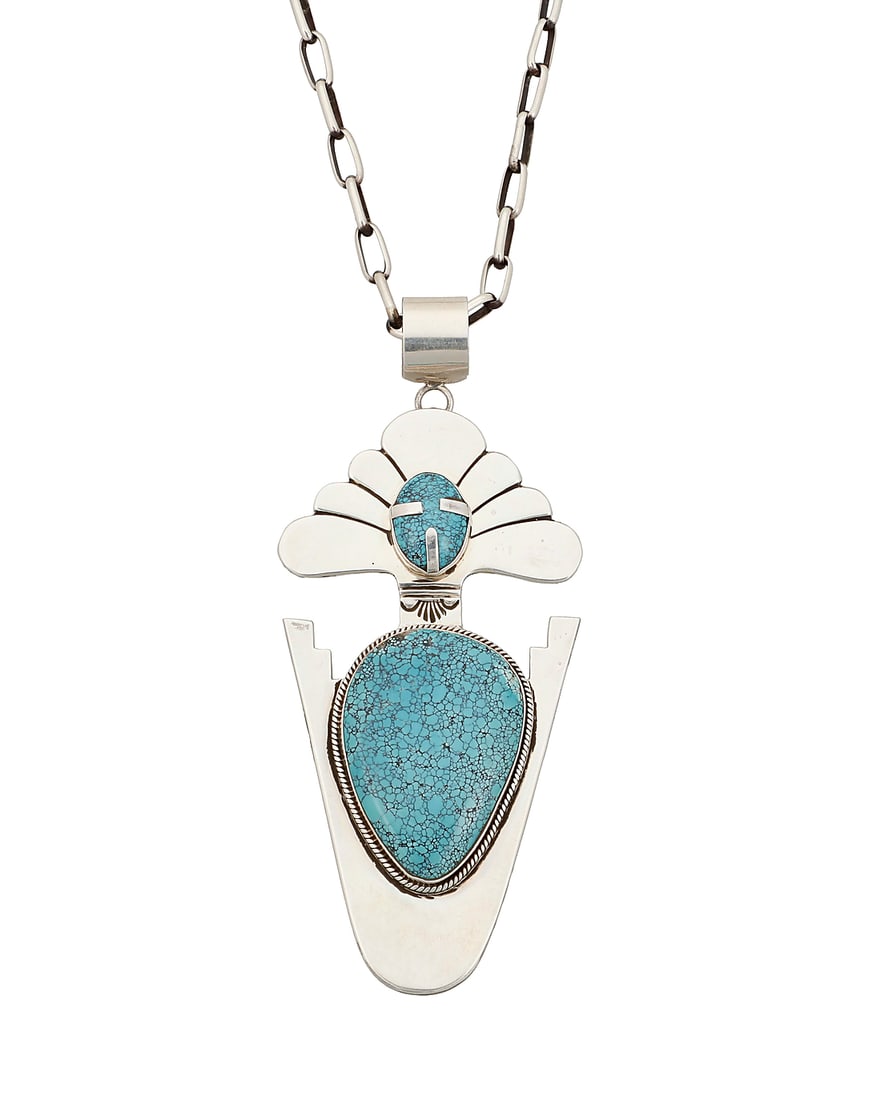 An Esther Wood Navajo sterling silver and turquoise pendant (1 of 2)