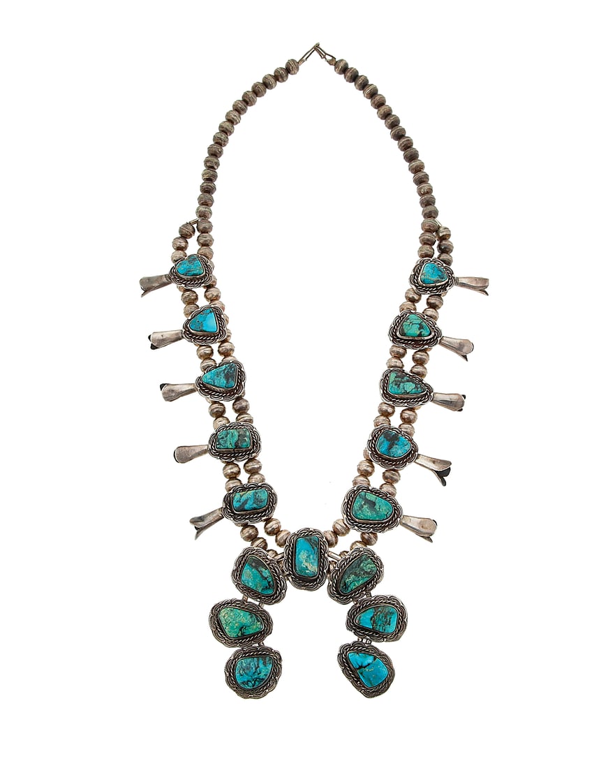 A Mark Chee Navajo silver and turquoise squash blossom necklace (1 of 2)