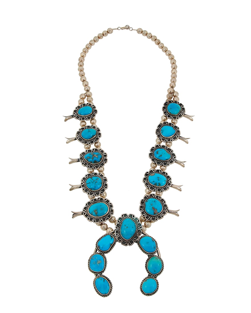 A Southwest silver and turquoise squash blossom necklace (1 of 4)