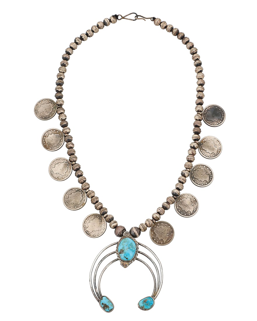 A Southwest silver and turquoise squash blossom style necklace (1 of 2)