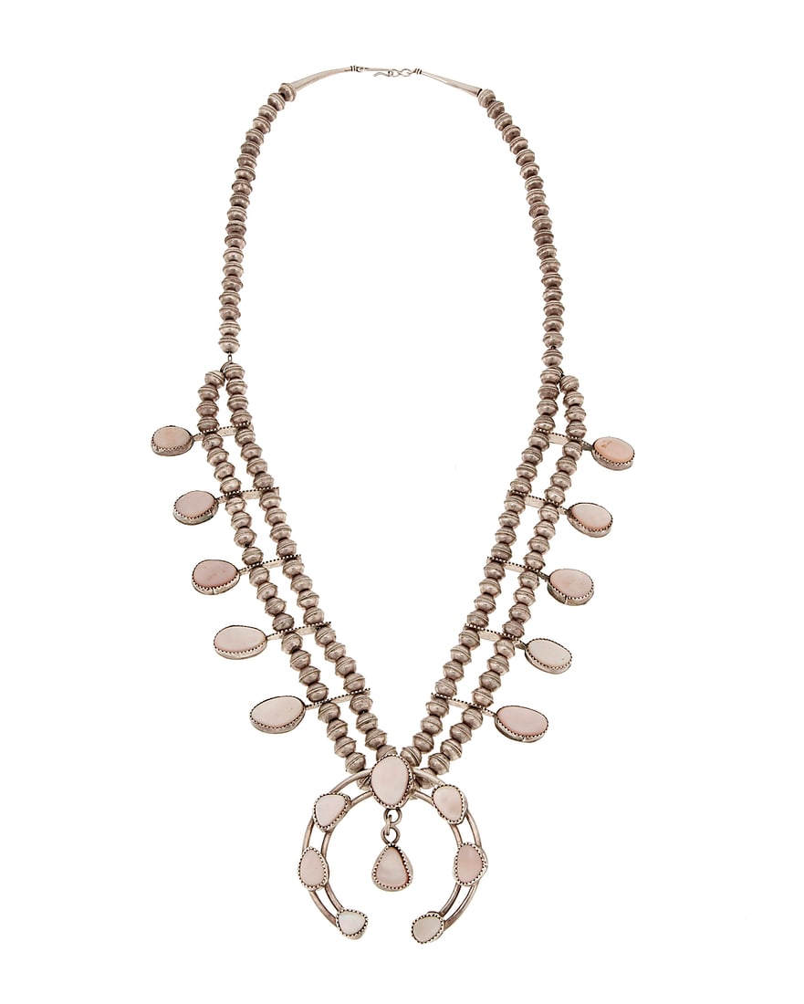 A Southwest sterling silver and mother of pearl squash blossom necklace (1 of 2)