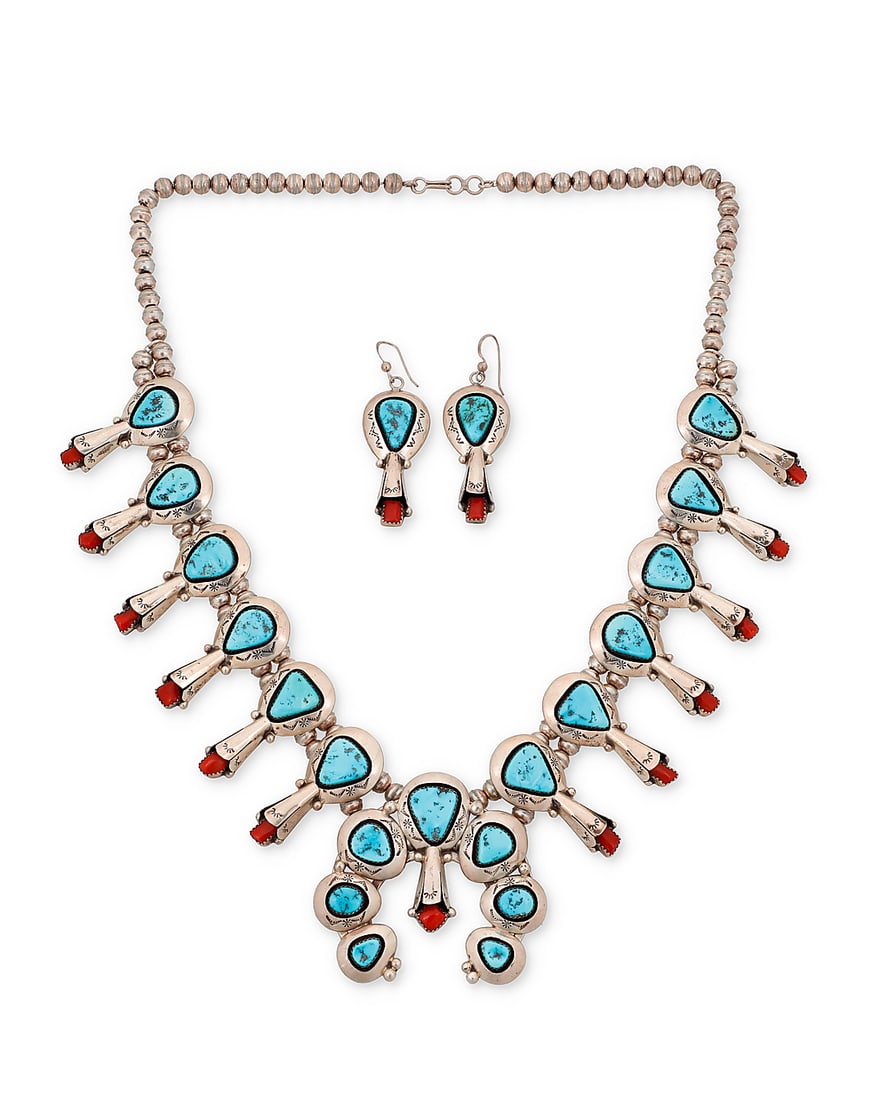 A set of Teddy Goodluck, Jr. Navajo silver and squash blossom jewelry (1 of 3)