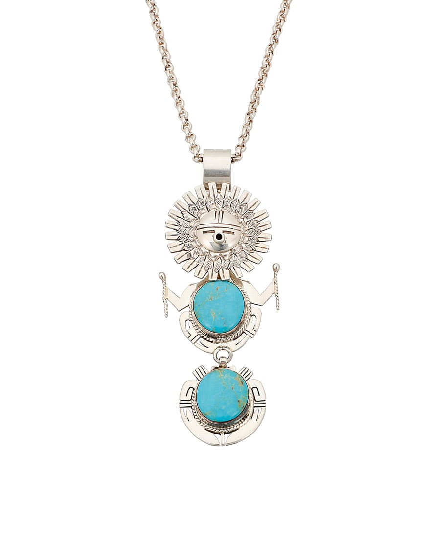 A Bennie Ration Navajo sterling silver and turquoise katsina figure necklace (1 of 2)