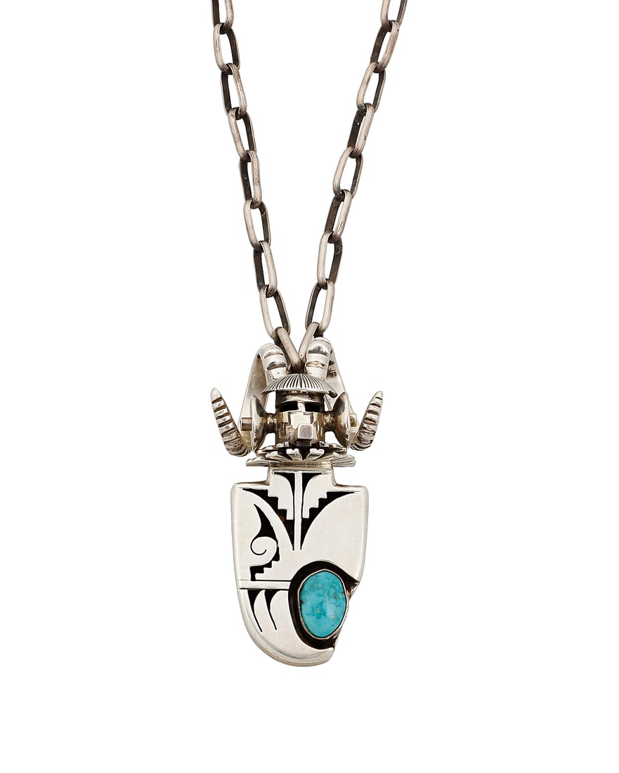 A Bennie Ration Navajo sterling silver and turquoise katsina pendant necklace (1 of 2)