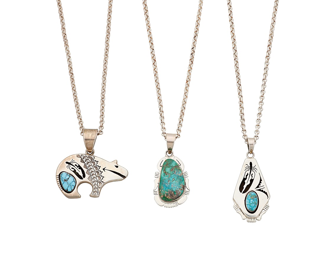 A group of Bennie Ration Navajo sterling silver and turquoise pendants (1 of 2)