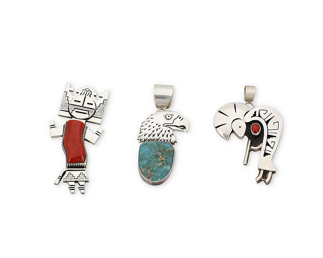 A group of Herman Vandever Navajo sterling silver and set stone pendant/brooches (1 of 2)