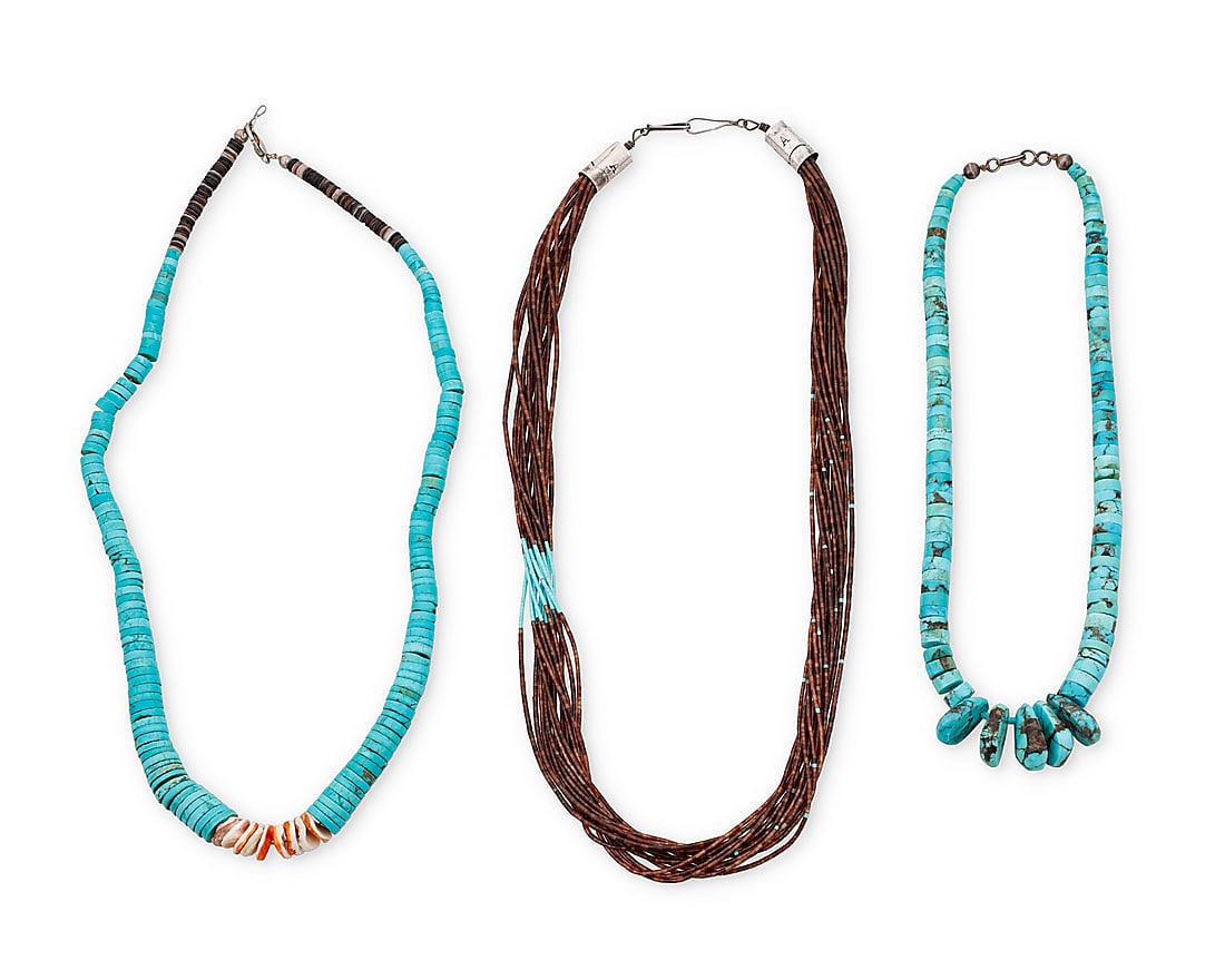 A group of Pueblo style turquoise and heishi necklaces (1 of 2)