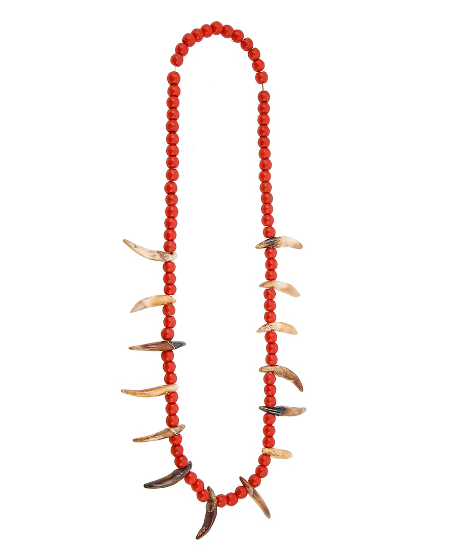 A Plains trade bead and coyote tooth necklace (1 of 2)