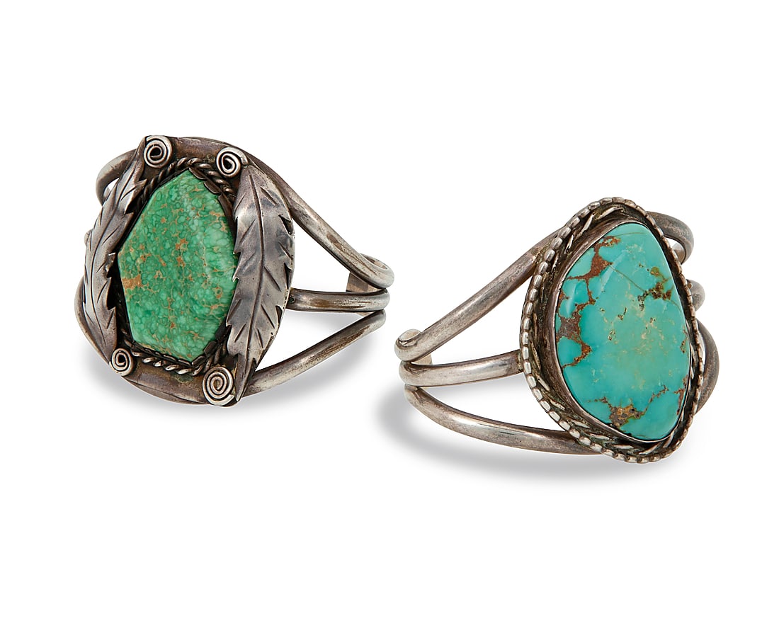 Two Southwest sterling silver and turquoise cuff bracelets (1 of 4)