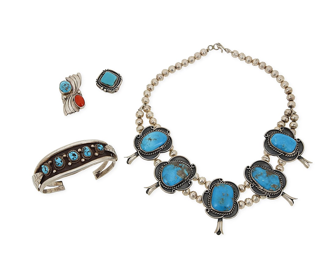 A group of Southwest sterling silver and set turquoise jewelry (1 of 2)