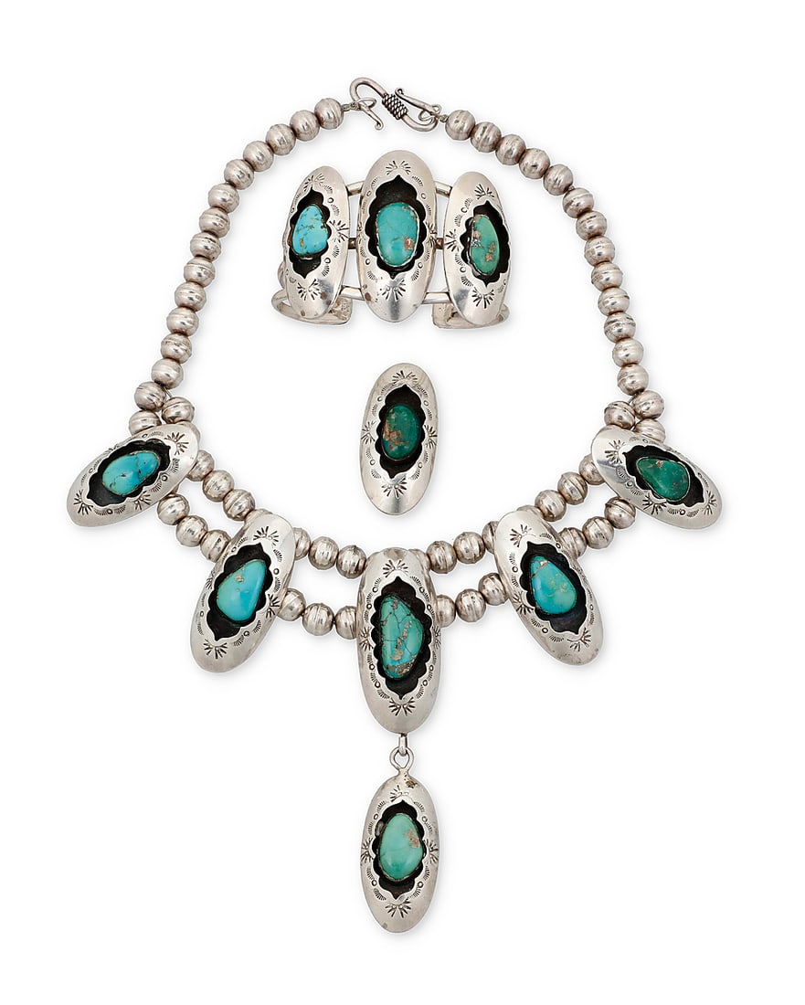 A set of Southwest style silver and turquoise jewelry (1 of 2)