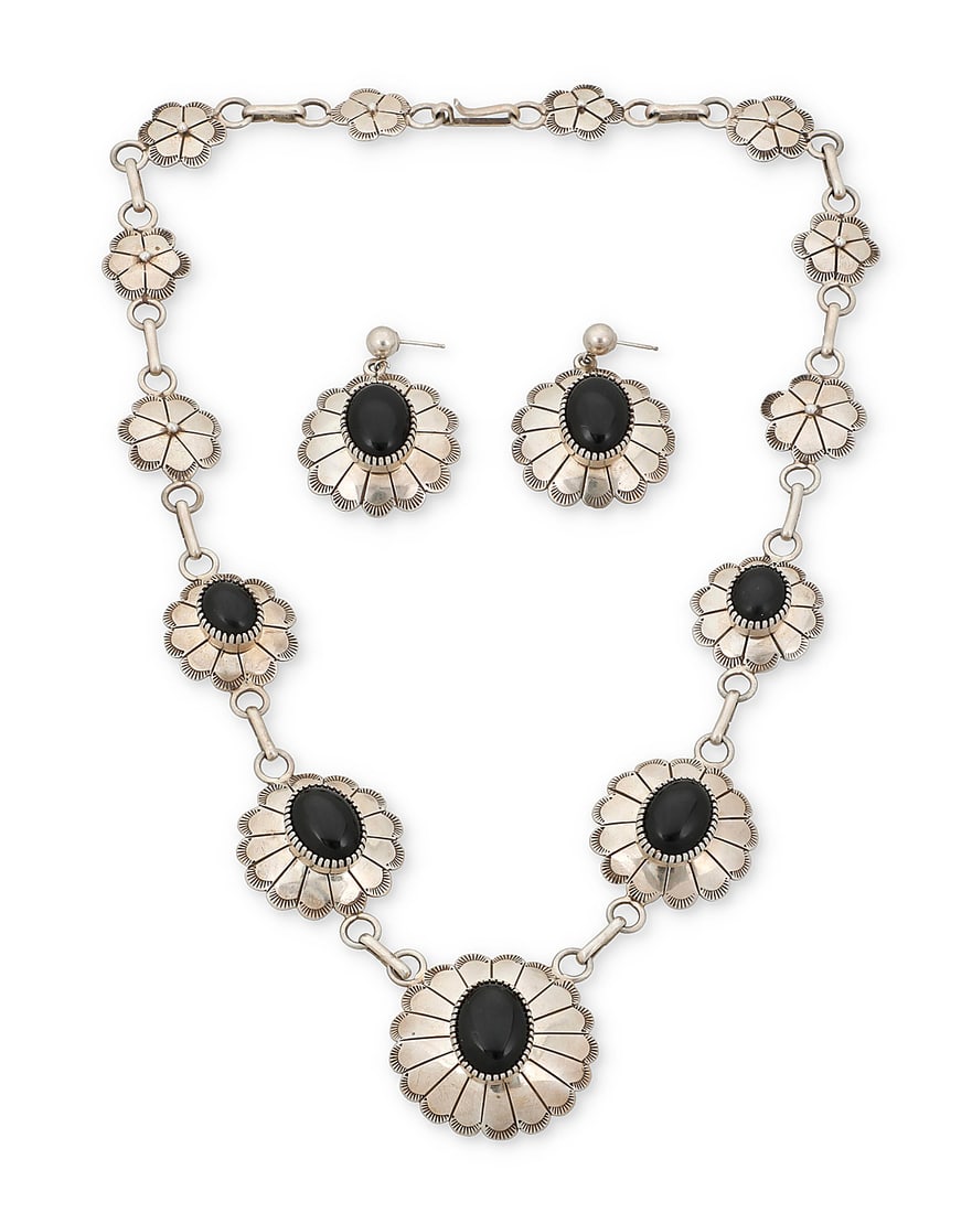 A set of Bernice Bonney Navajo sterling silver and onyx concho jewelry (1 of 2)
