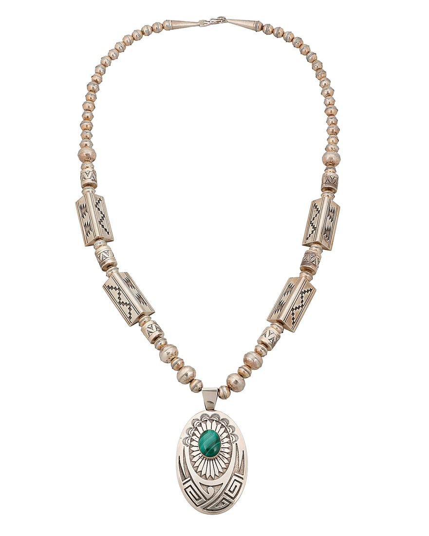 An R. Wylie Navajo sterling silver and malachite pendant necklace (1 of 2)