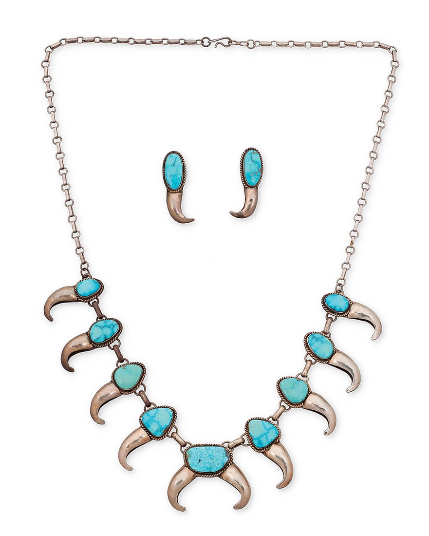 A set of Southwest sterling silver and turquoise 'bear claw' jewelry (1 of 2)