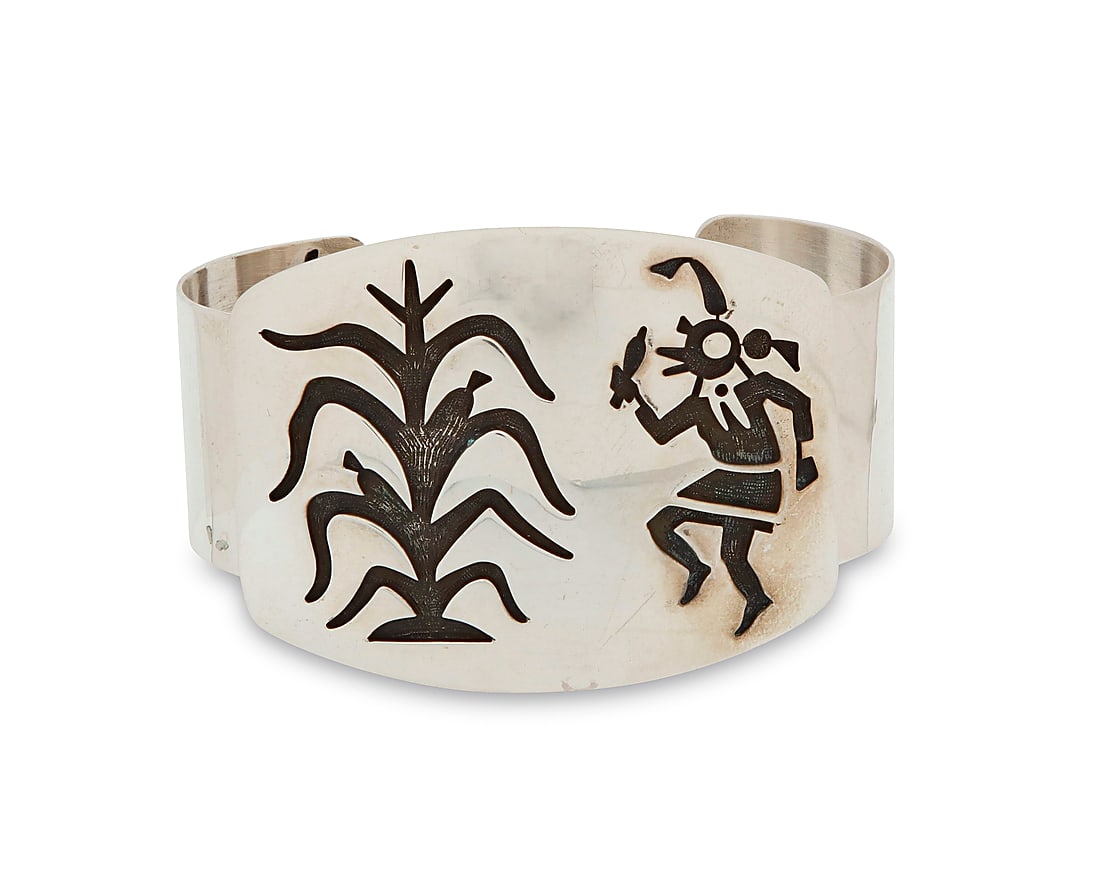 A Hopi Pueblo style sterling silver overlay cuff bracelet (1 of 3)