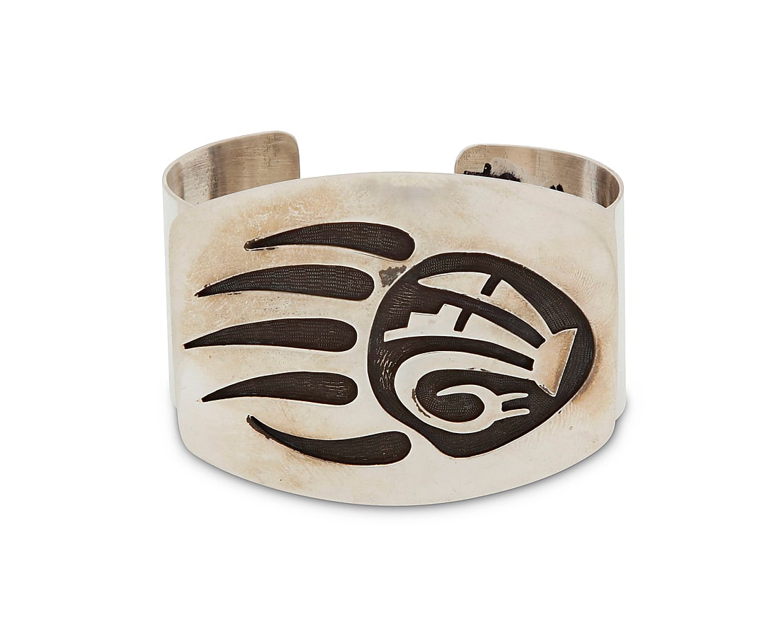A Hopi Pueblo style sterling silver overlay cuff bracelet (1 of 3)