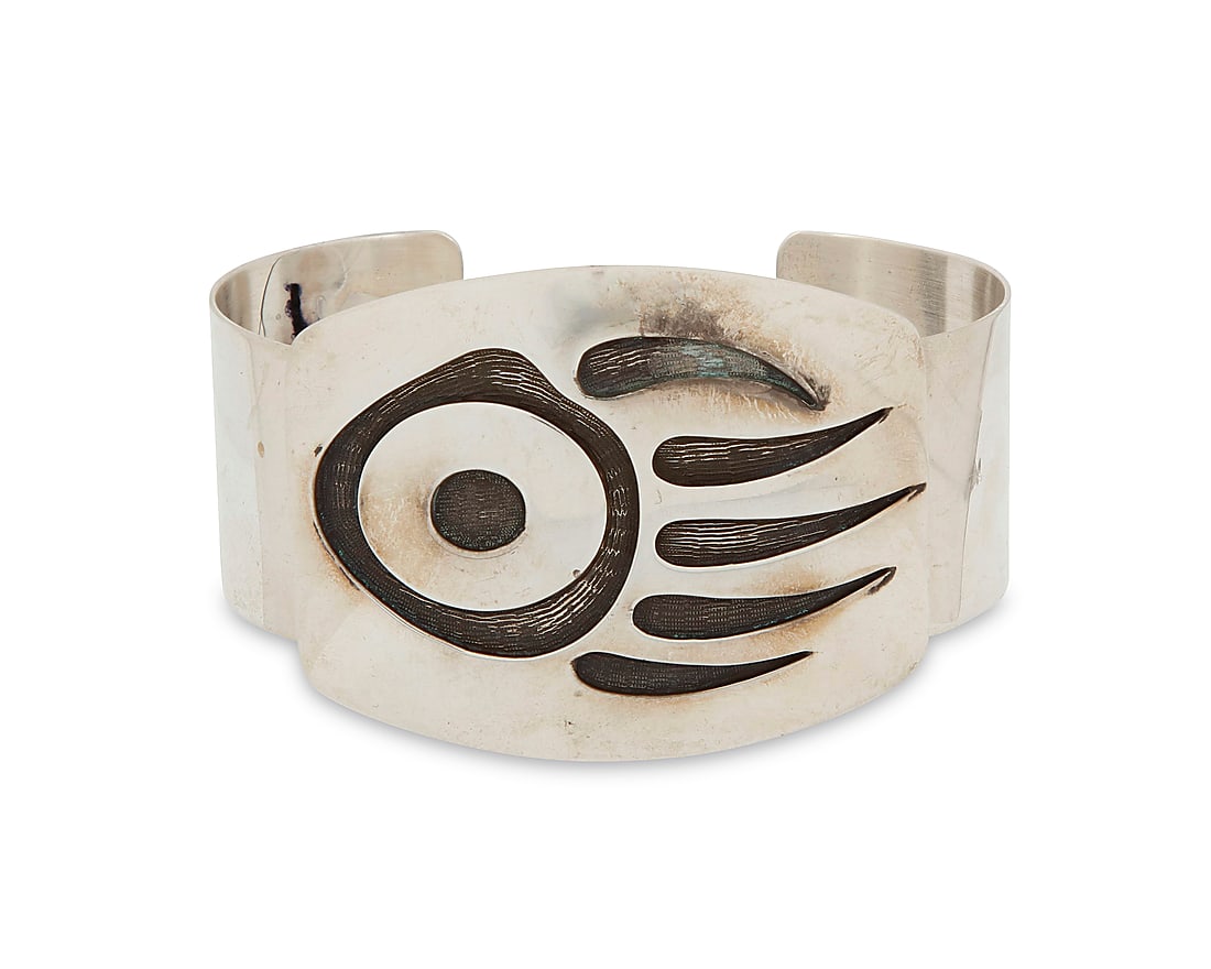 A Hopi Pueblo style sterling silver overlay cuff bracelet (1 of 3)