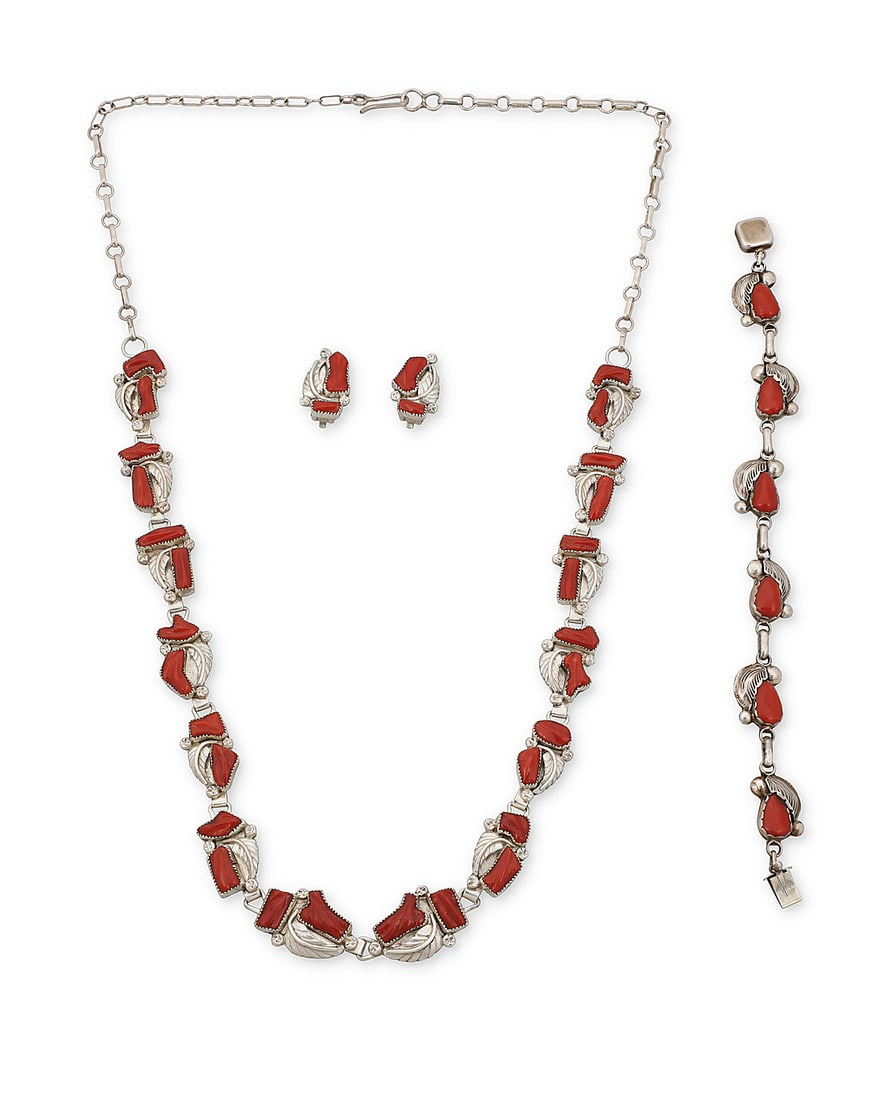 A group of Southwest sterling silver and coral jewelry (1 of 2)