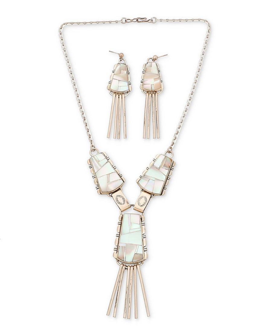 A set of John Charley Navajo sterling silver and mother of pearl inlay jewelry (1 of 2)