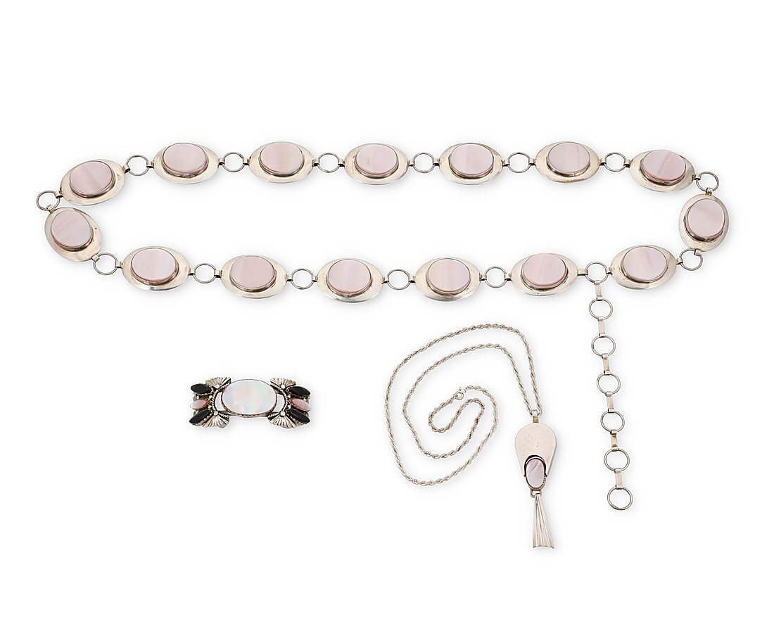 A group of Southwest style sterling silver and pink mother of pearl jewelry (1 of 2)