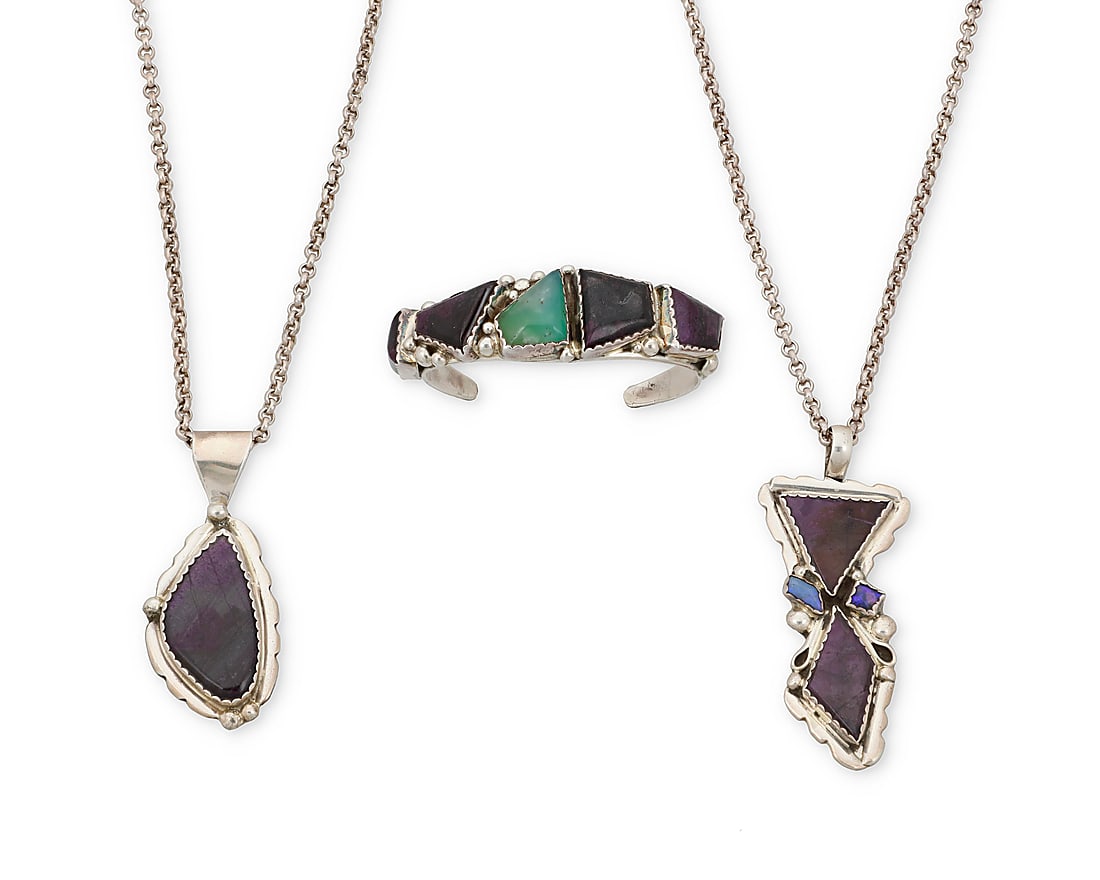 A group of Eric & Carol Fierro Navajo sterling silver and sugilite jewelry (1 of 2)