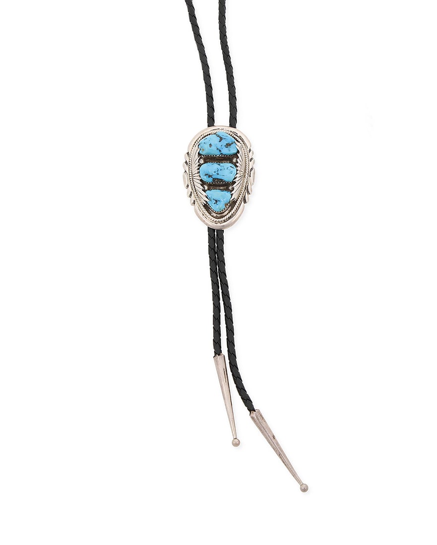 A Robert & Bernice Leekya Zuni sterling silver and turquoise bolo tie (1 of 2)