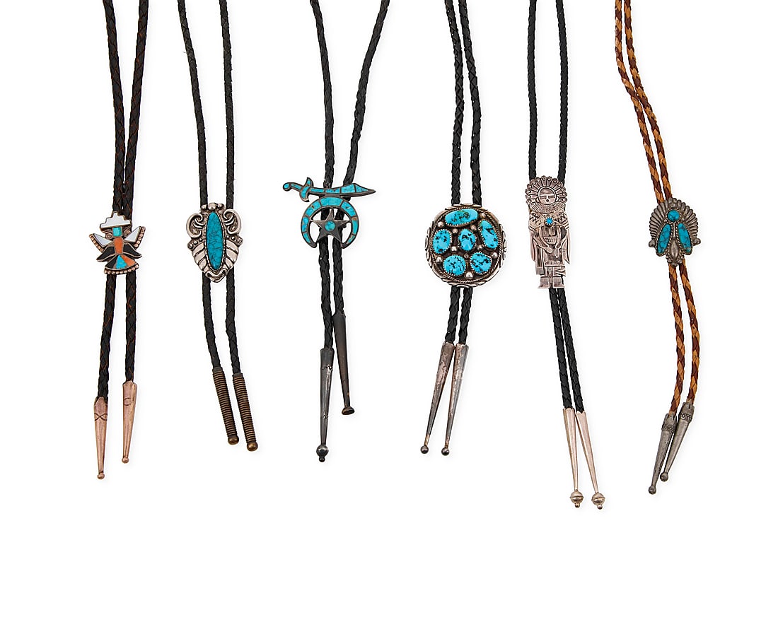 A group of Southwest silver and turquoise bolo ties (1 of 5)