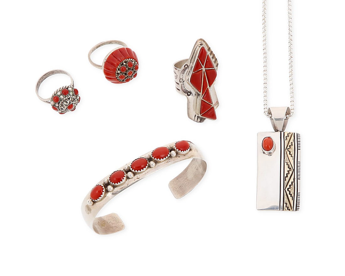 A group of Southwest silver and coral jewelry (1 of 2)