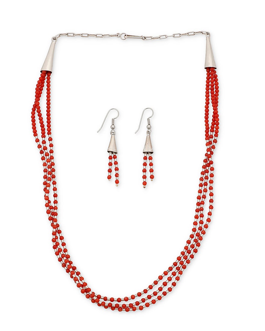 A set of Kewa sterling silver and coral jewelry, attributed to Ed Aguilar (1 of 2)