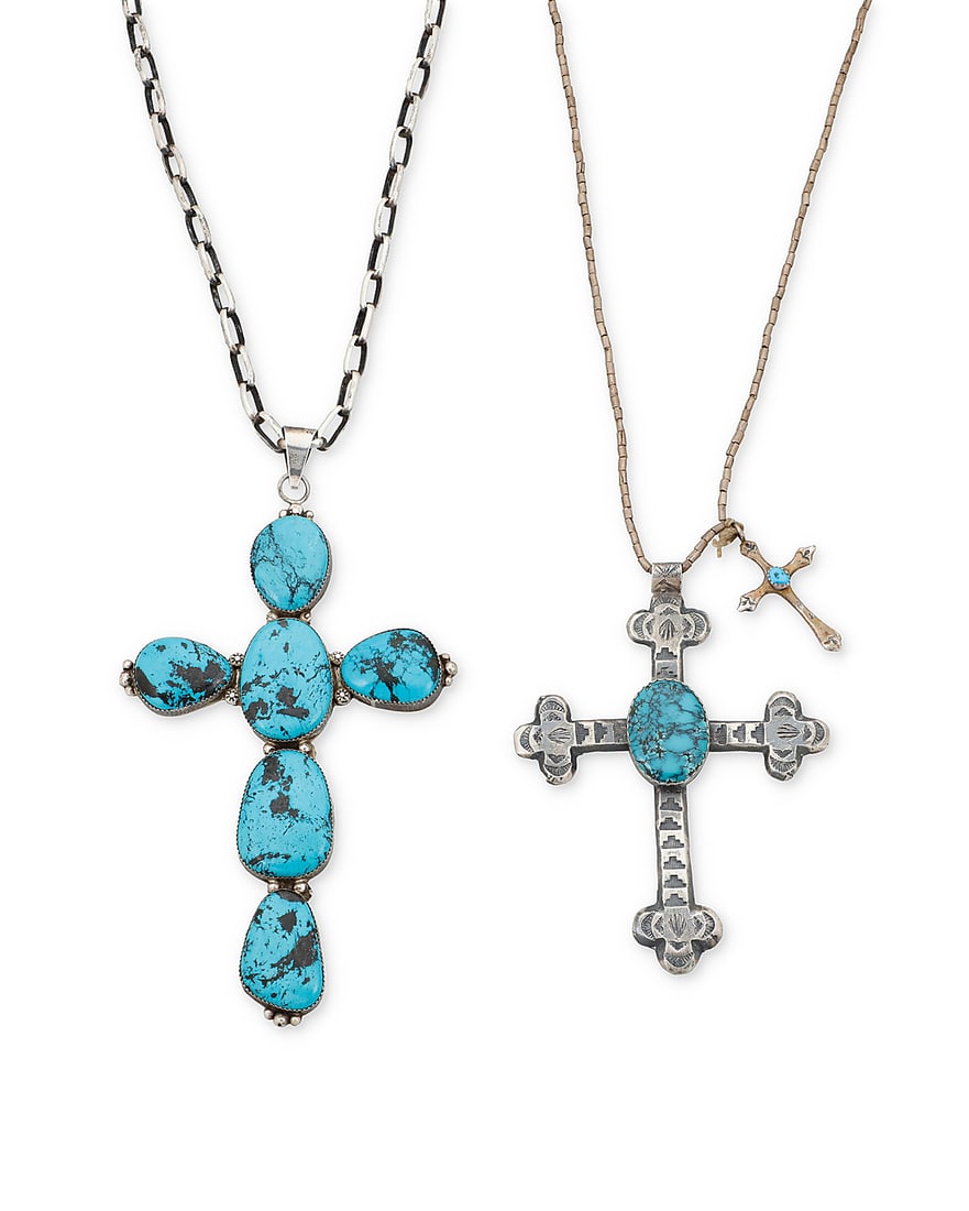 Two Southwest sterling silver and turquoise cross pendants (1 of 2)