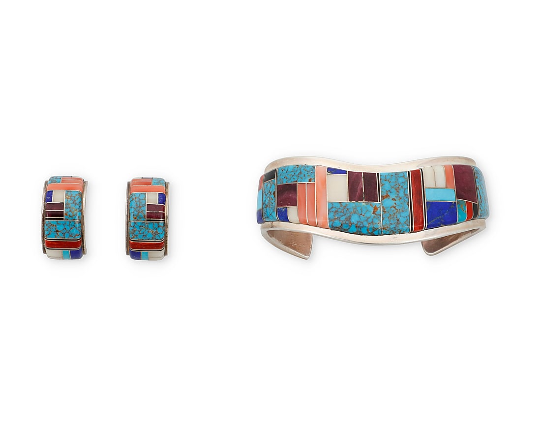 A set of Southwest sterling silver and stone inlay jewelry (1 of 2)