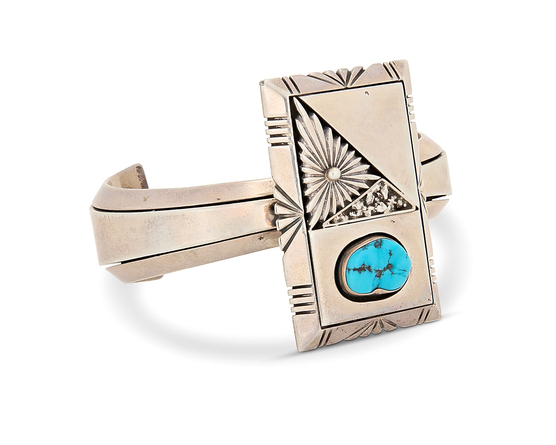 A Delbert Vandever Navajo sterling silver and turquoise cuff bracelet (1 of 2)