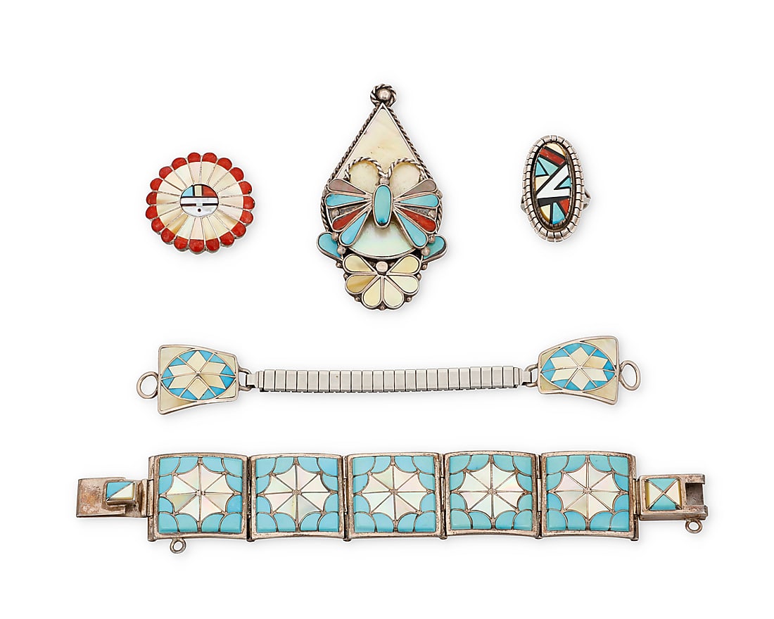 A group of Zuni style silver and stone inlay jewelry (1 of 2)