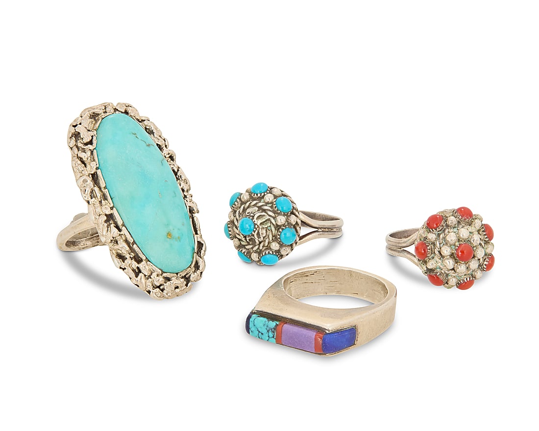 A group of Southwest silver and stone set rings (1 of 2)