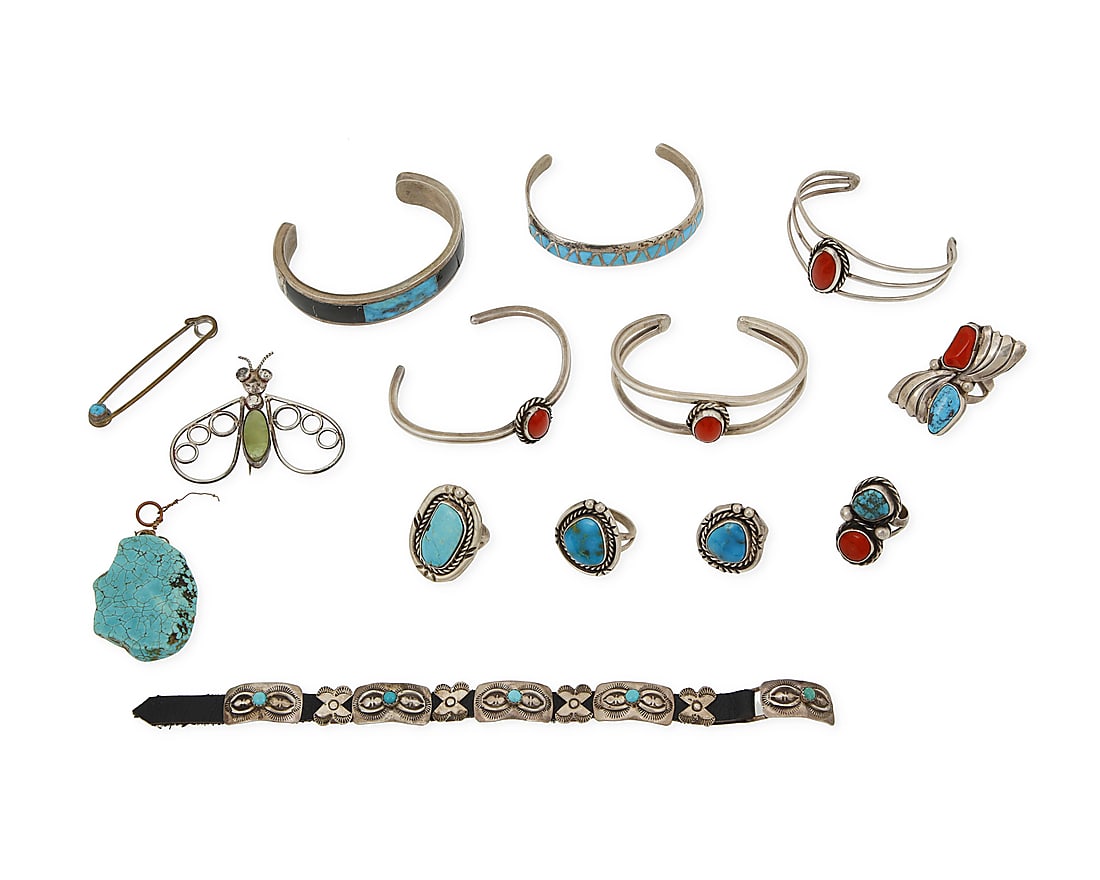 A group of Southwest silver and turquoise jewelry (1 of 3)