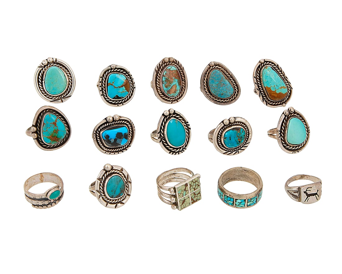 A large group of Southwest silver and turquoise rings (1 of 1)