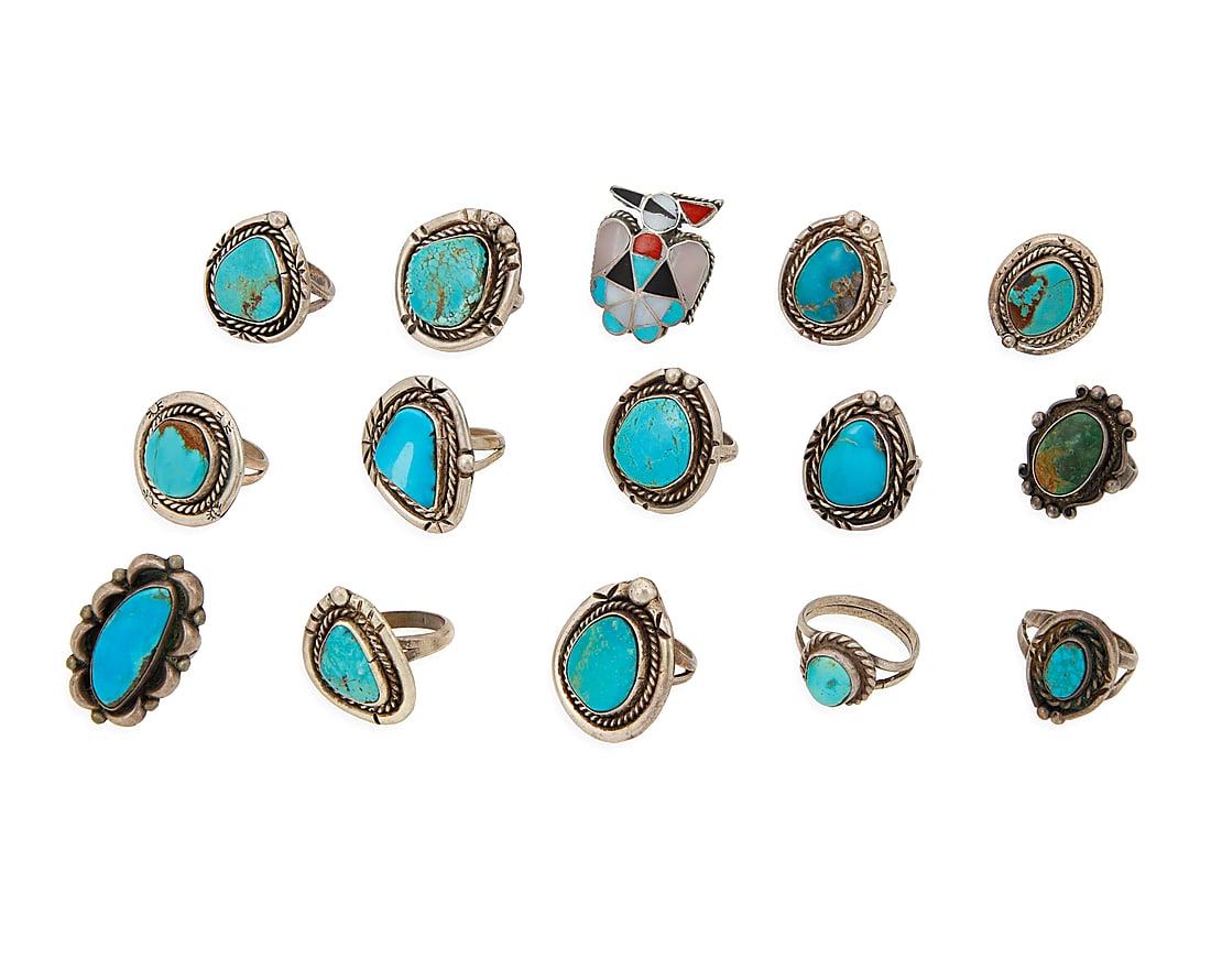 A group of Southwest silver and turquoise rings (1 of 2)