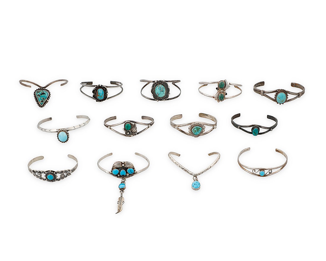 A group of Southwest silver and turquoise bracelets (1 of 2)