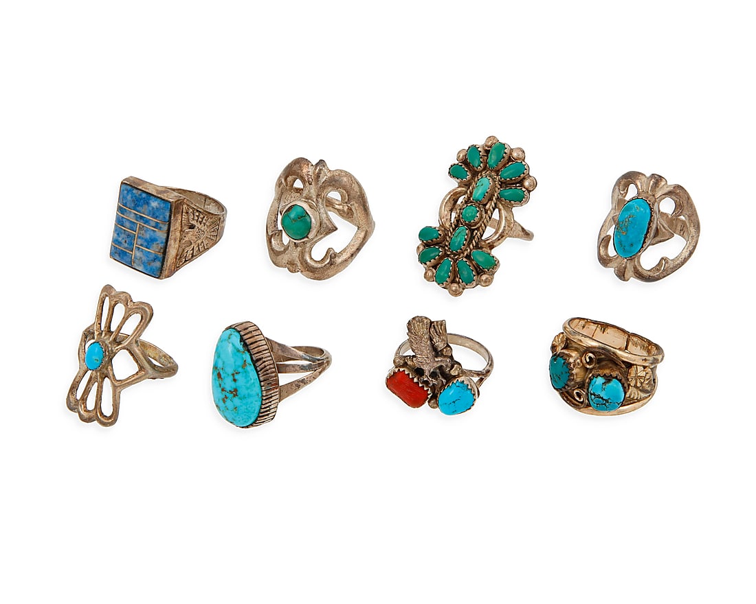 A group of Southwest silver and stone set rings (1 of 3)