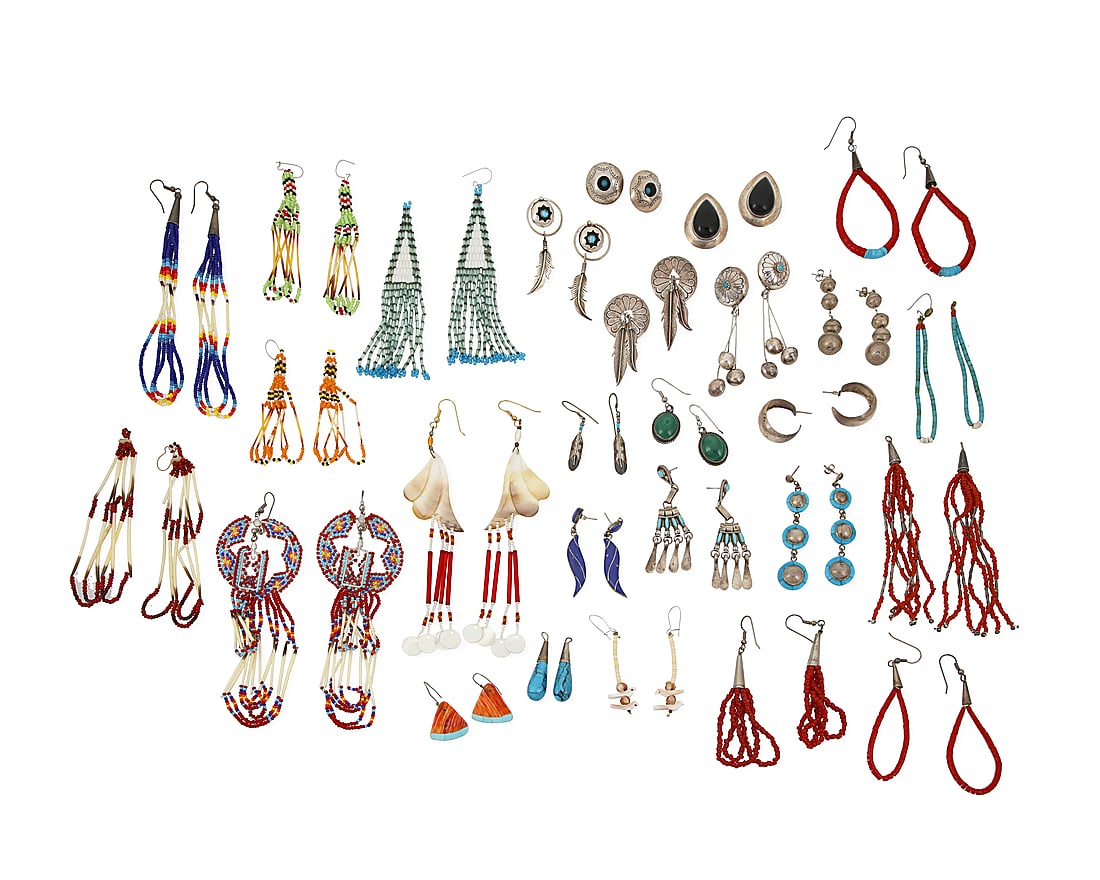 A group of Southwest style silver and beadwork earrings (1 of 1)